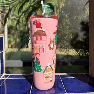 New Starbucks Pink Bearista Bear Gingerbread House Stainless Steel Tumbler